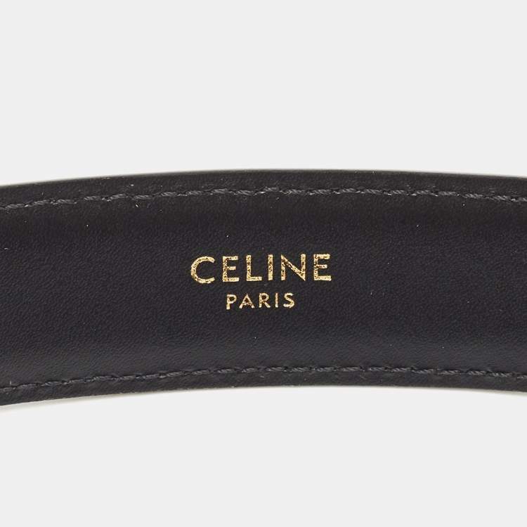 Pre Owned Celine Black Leather Triomphe Buckle Belt 75CM