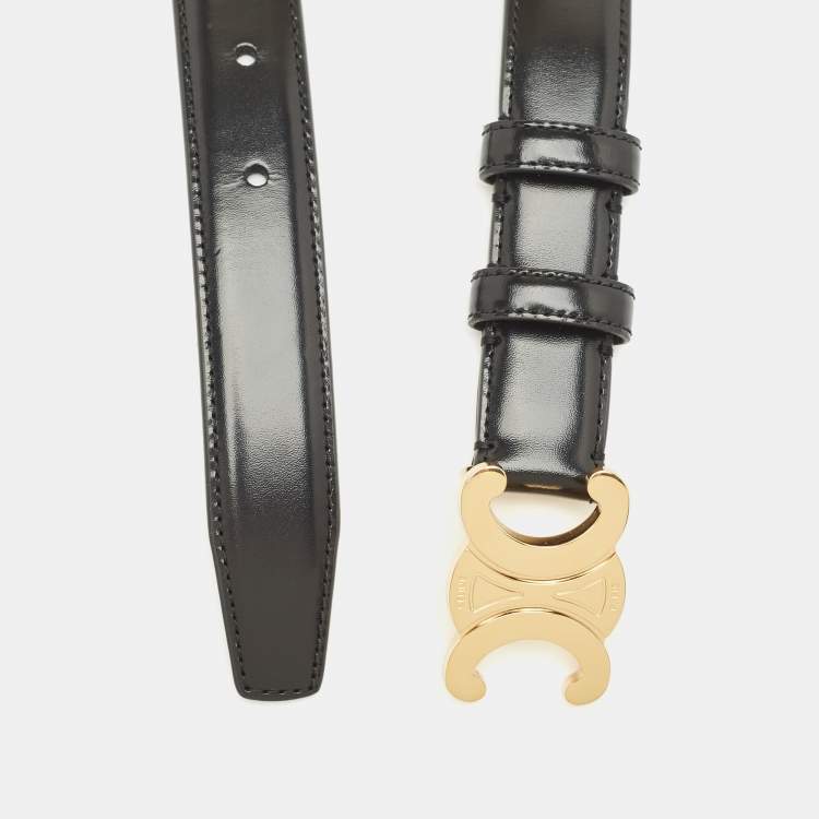 Pre Owned Celine Black Leather Triomphe Buckle Belt 75CM
