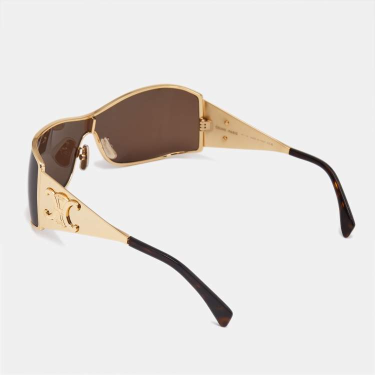 Pre Owned Celine Brown/Gold CL40283U Triomphe Shield Sunglasses
