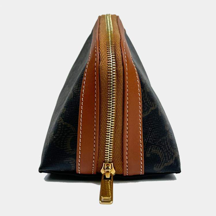 Pre Owned Celine Triomphe Canvas and Calfskin Small Cosmetic Pouch