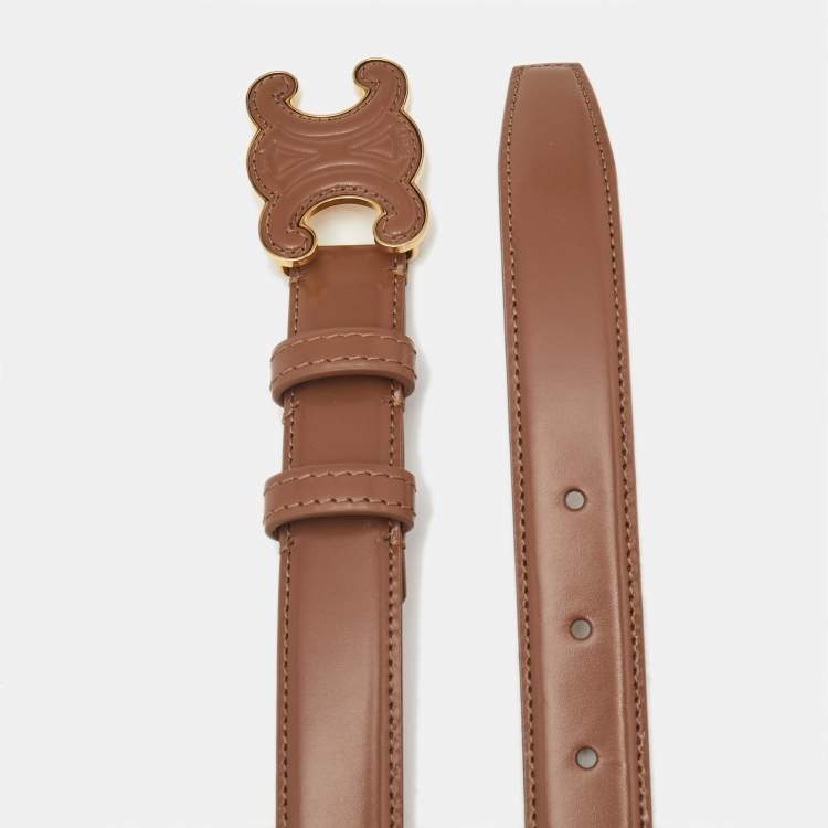 Pre Owned Celine Brown Leather Triomphe Buckle Belt 80 CM