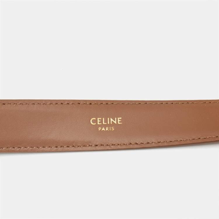 Pre Owned Celine Brown Leather Triomphe Buckle Belt 80 CM