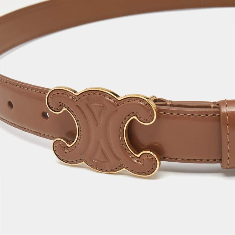 Pre Owned Celine Brown Leather Triomphe Buckle Belt 80 CM