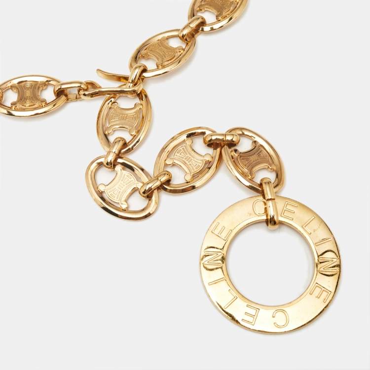 Pre Owned Celine Logo Link Gold Tone Belt