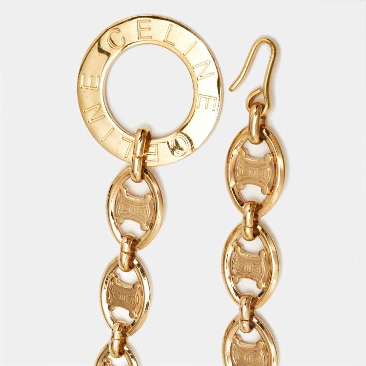 Pre Owned Celine Logo Link Gold Tone Belt