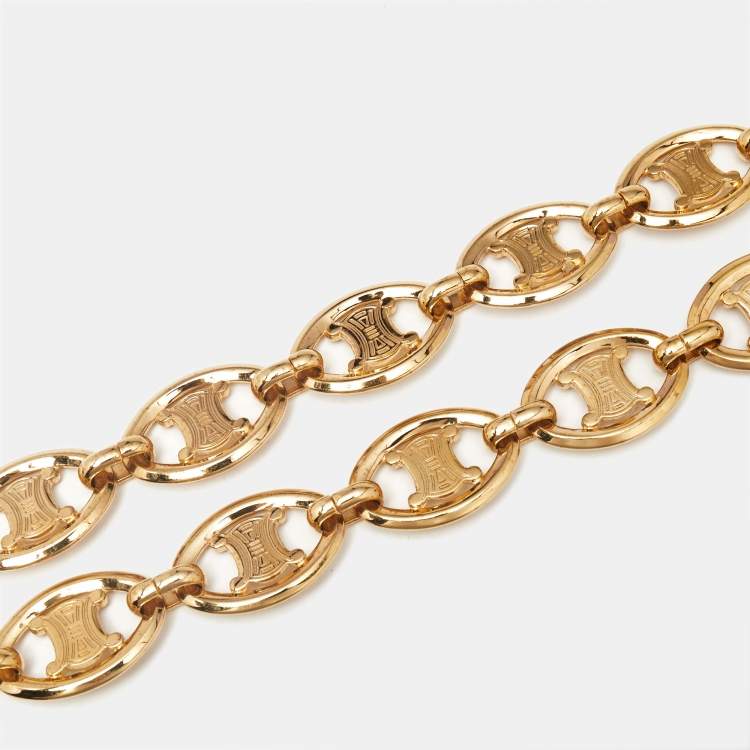 Pre Owned Celine Logo Link Gold Tone Belt