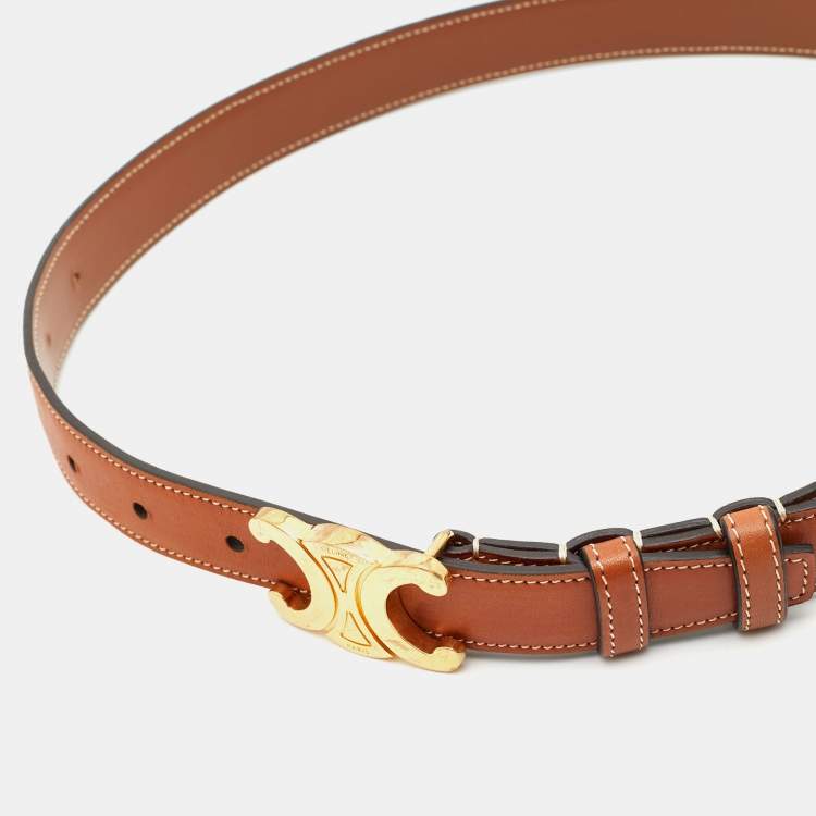 Pre Owned Celine Brown Leather Triomphe Buckle Belt 70CM