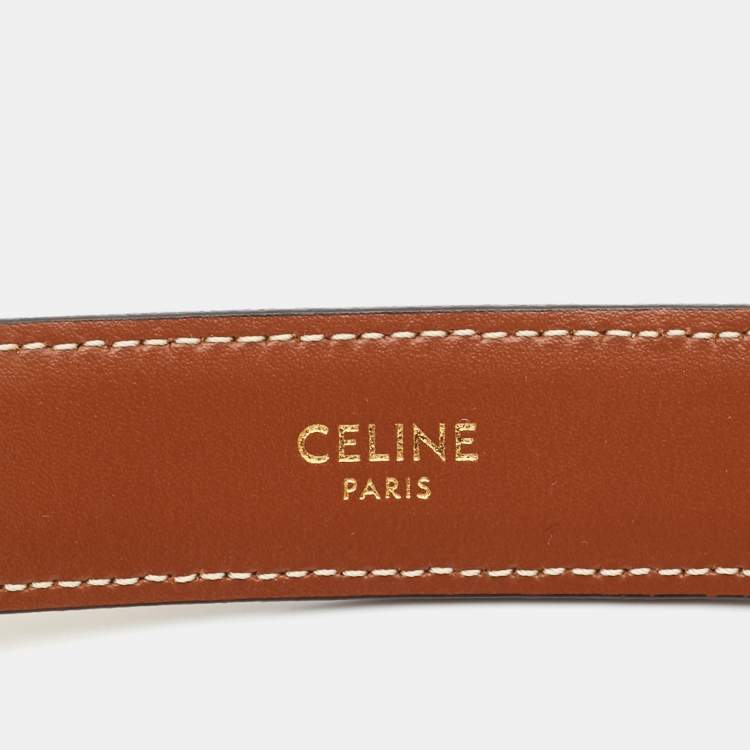 Pre Owned Celine Brown Leather Triomphe Buckle Belt 70CM