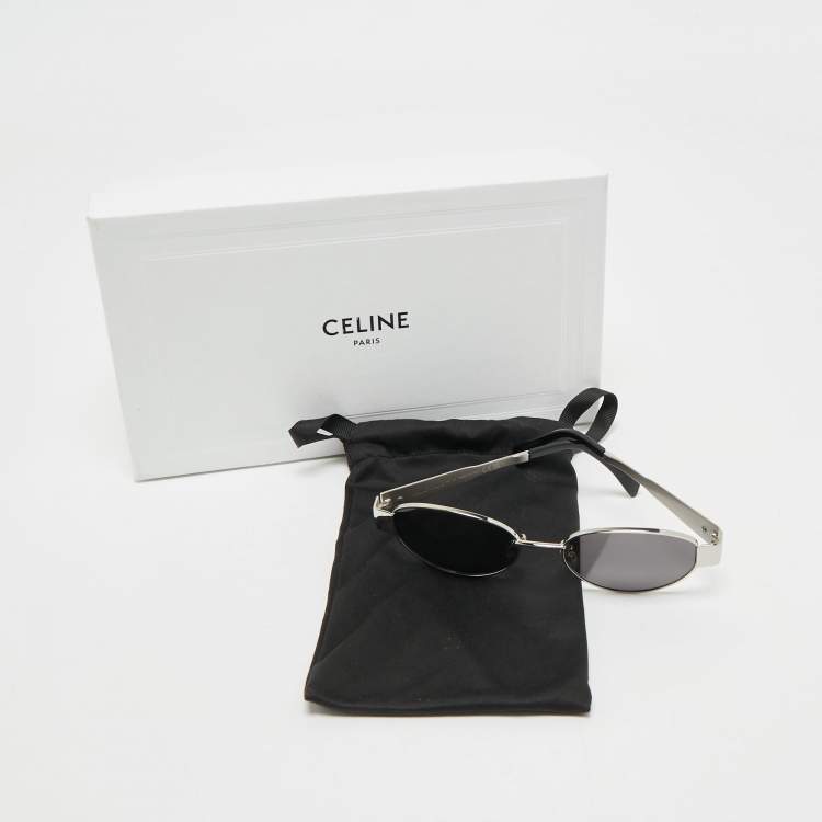 Pre Owned Celine Black/Silver CL0235U Triomphe Oval Sunglasses