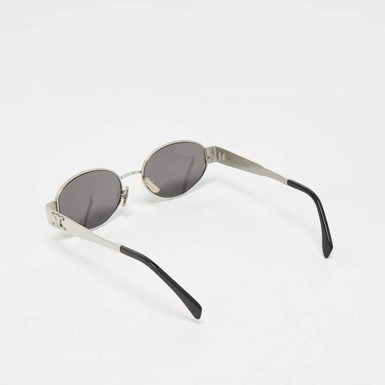Pre Owned Celine Black/Silver CL0235U Triomphe Oval Sunglasses