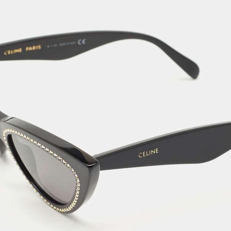 Pre Owned Celine Black CL4019IS Crystals Cat Eye Sunglasses
