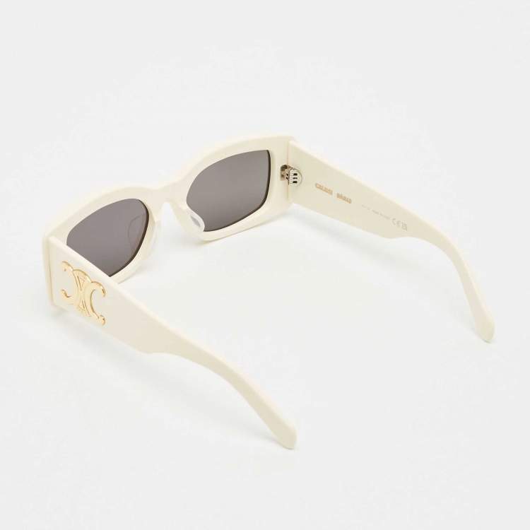 Pre Owned Celine Off White/Black CL40282U Triomphe Frame Rectangle Sunglasses