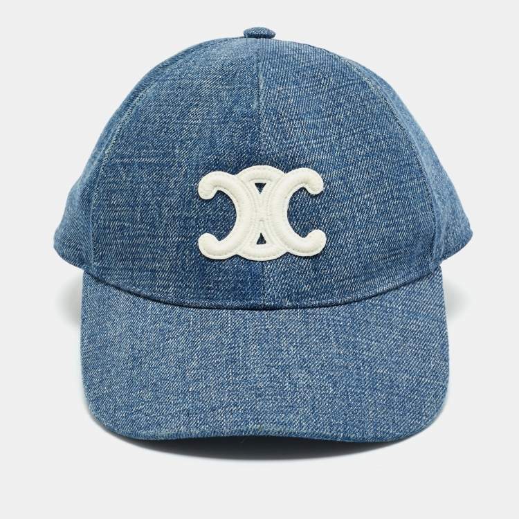 Pre Owned Celine Blue Union Wash Denim Triomphe Baseball Cap M