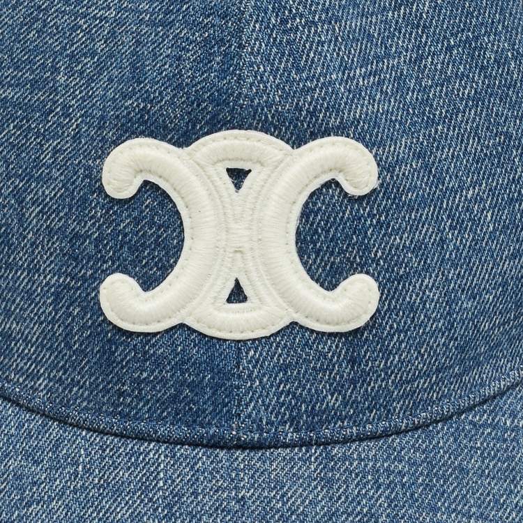 Pre Owned Celine Blue Union Wash Denim Triomphe Baseball Cap M