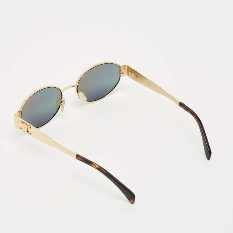 Pre Owned Celine Black/Gold Tone CL40235U Triomphe Oval Sunglasses