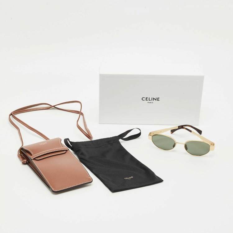 Pre Owned Celine Black/Gold Tone CL40235U Triomphe Oval Sunglasses