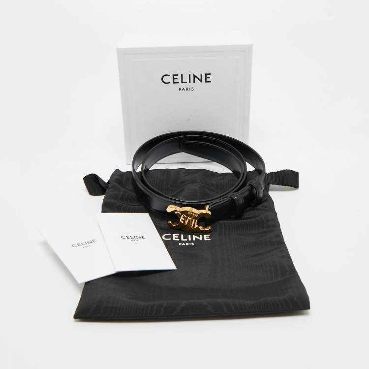 Pre Owned Celine Black Leather Triomphe Buckle Belt 90CM