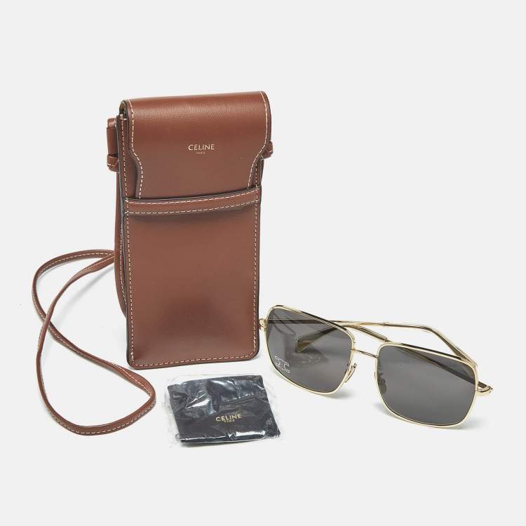 Pre Owned Celine Black/Gold Tone CL40284U Triomphe Crystals Square Sunglasses