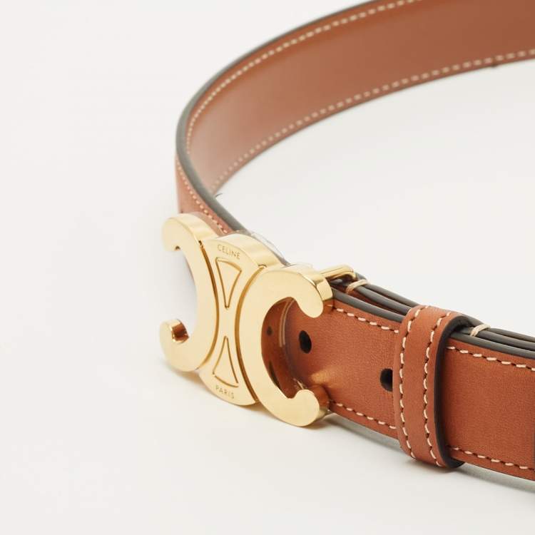 Pre Owned Celine Brown Leather Triomphe Buckle Belt 80CM