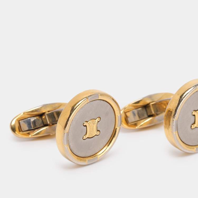 Pre Owned Celine Gold Tone Hardware Triomphe Cufflinks