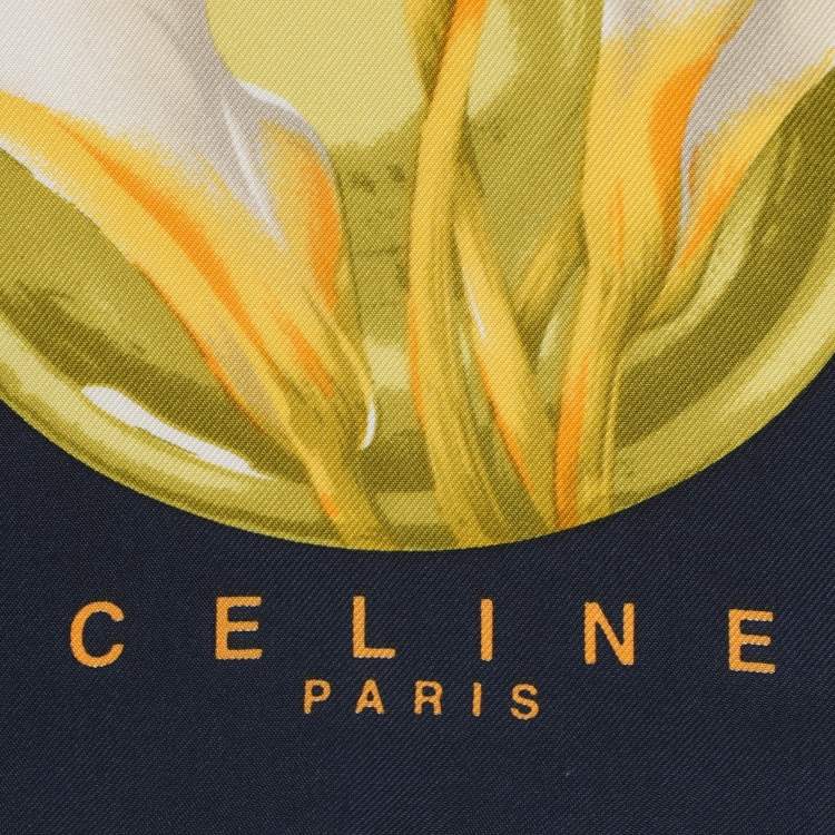 مملوكة مسبقًا وشاح سيلين حرير مطبوع متعدد الألوان أزرق كحلي