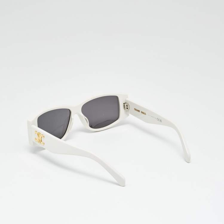 Pre Owned Celine White/Brown CL40227U Triomphe Rectangle Sunglasses