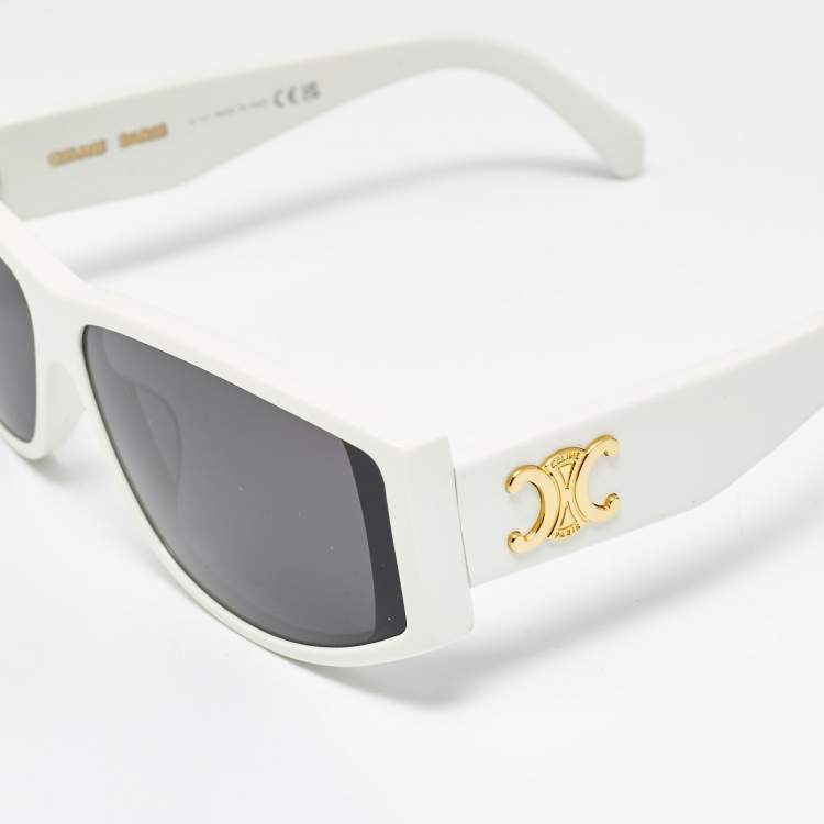 Pre Owned Celine White/Brown CL40227U Triomphe Rectangle Sunglasses