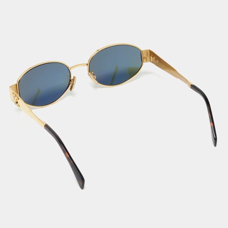 Pre Owned Celine Green/Gold Tone CL40235U Triomphe Oval Sunglasses