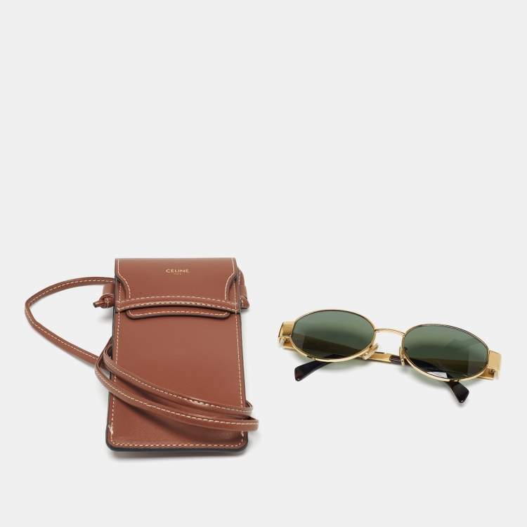 Pre Owned Celine Green/Gold Tone CL40235U Triomphe Oval Sunglasses