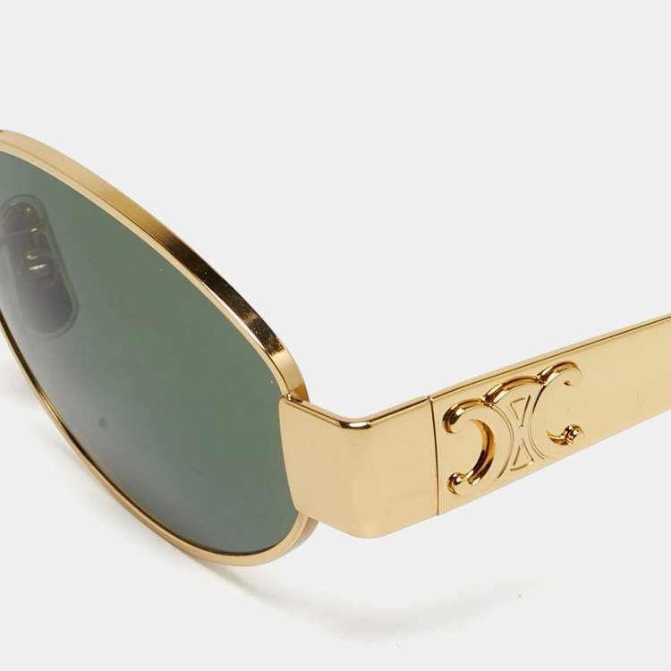 Pre Owned Celine Green/Gold Tone CL40235U Triomphe Oval Sunglasses