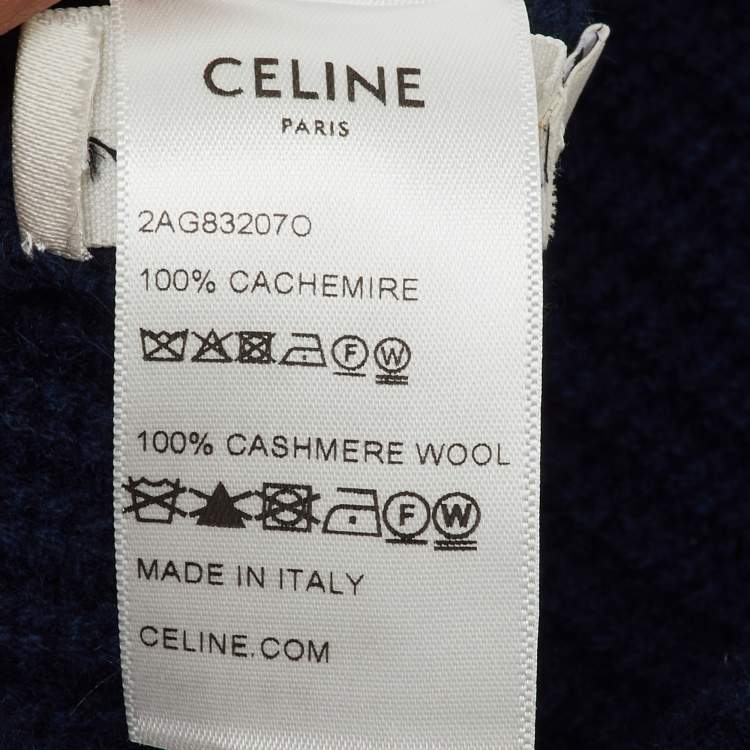 Pre Owned Celine Navy Blue Logo Cashmere Knit Beanie One Size