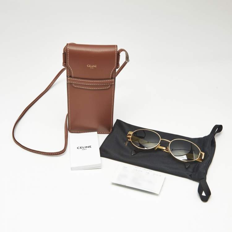 Pre Owned Celine Black/Gold CL40235U Triomphe Oval Sunglasses