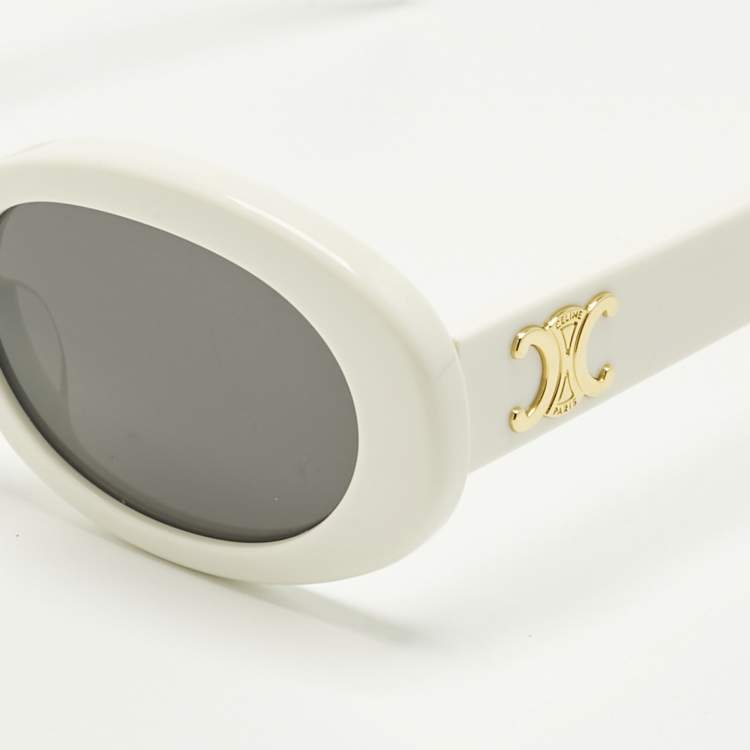 Pre Owned Celine White/Black CL40194U Triomphe Oval Sunglasses