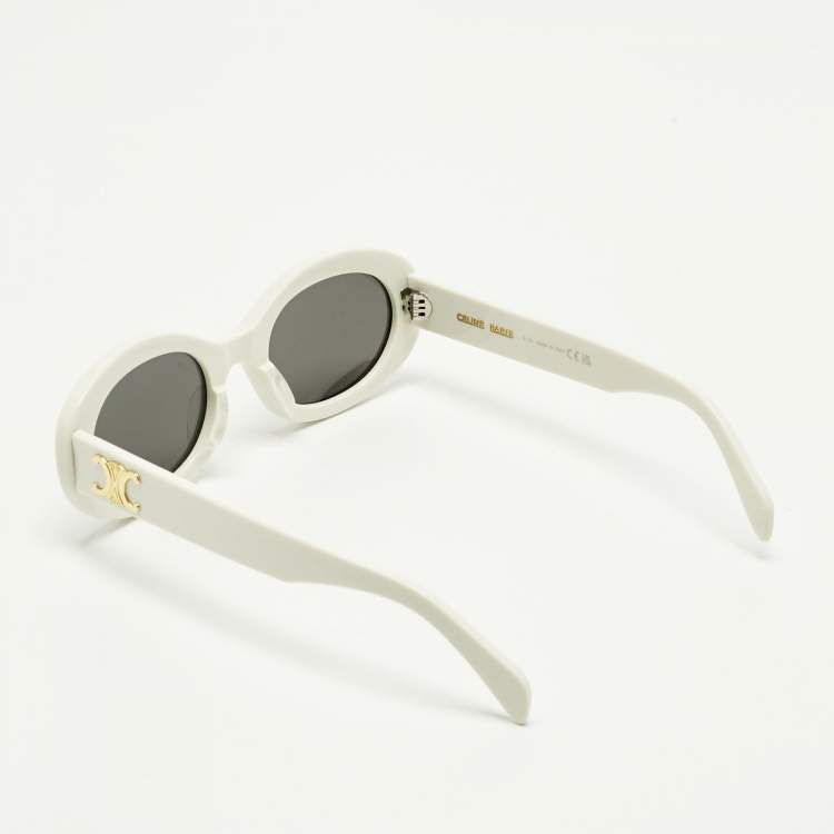 Pre Owned Celine White/Black CL40194U Triomphe Oval Sunglasses
