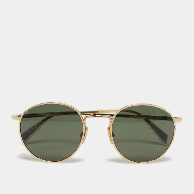 Pre Owned Celine Green/Gold Tone CL40100U Round Sunglasses