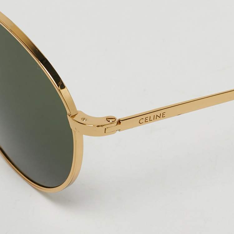 Pre Owned Celine Green/Gold Tone CL40100U Round Sunglasses