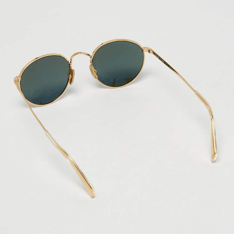 Pre Owned Celine Green/Gold Tone CL40100U Round Sunglasses