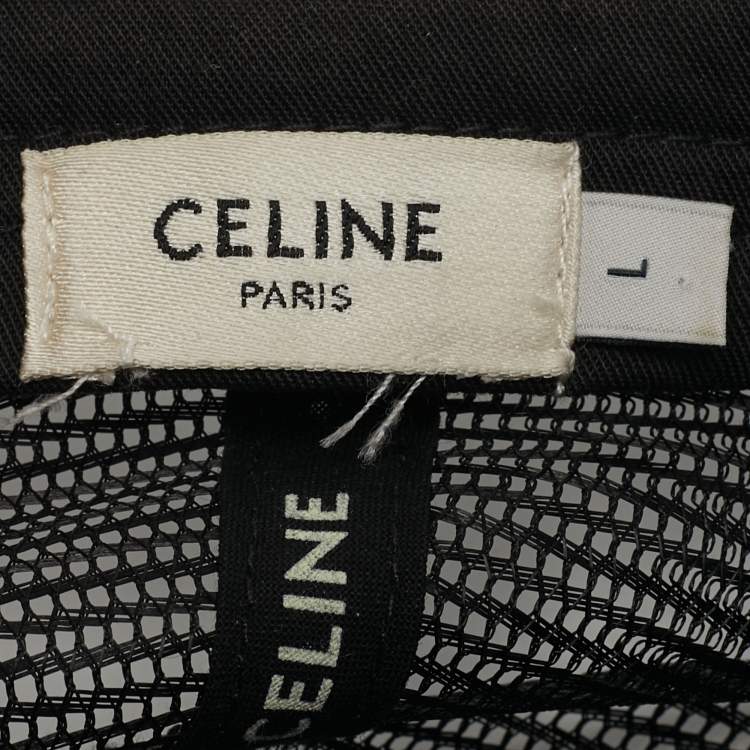 Pre Owned Celine Black Logo Print Cotton Tucker Cap L