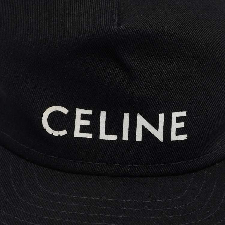 Pre Owned Celine Black Logo Print Cotton Tucker Cap L