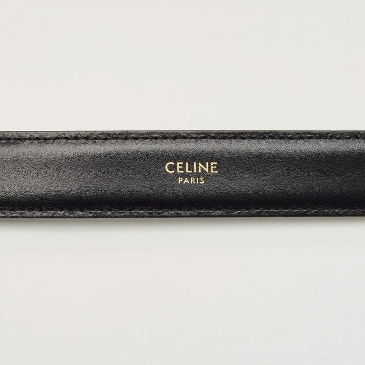 Pre Owned Celine Black Glossy Leather Triomphe Belt 75CM