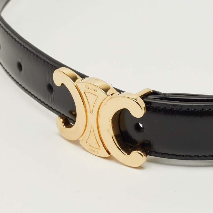 Pre Owned Celine Black Glossy Leather Triomphe Belt 75CM