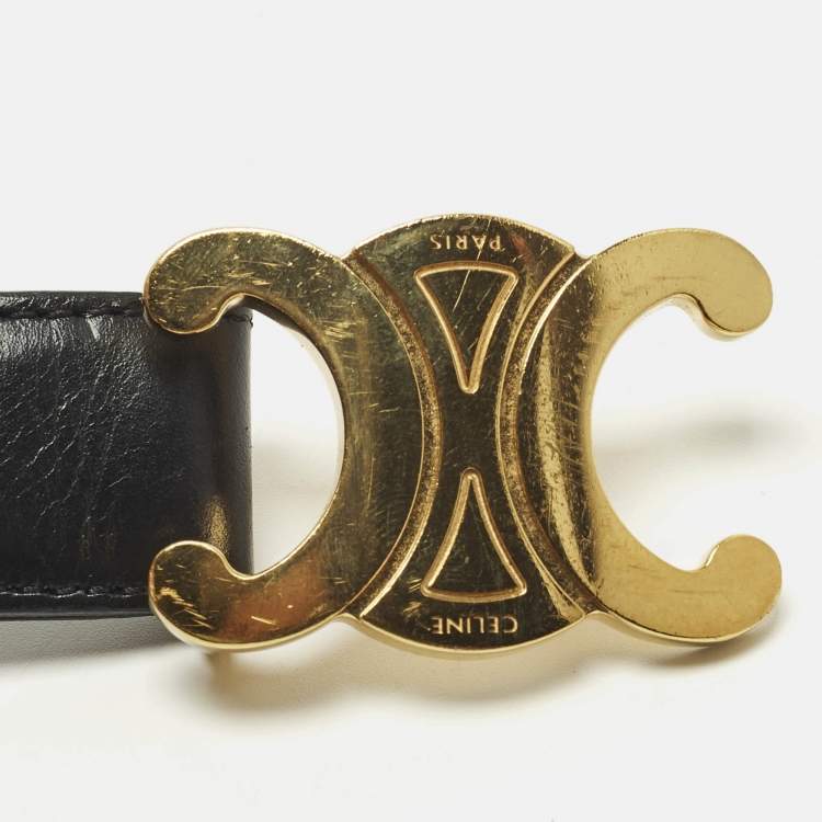 Pre Owned Celine Triomphe Waist Belt Black Leather