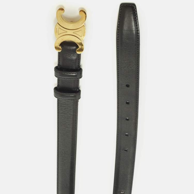 Pre Owned Celine Triomphe Waist Belt Black Leather