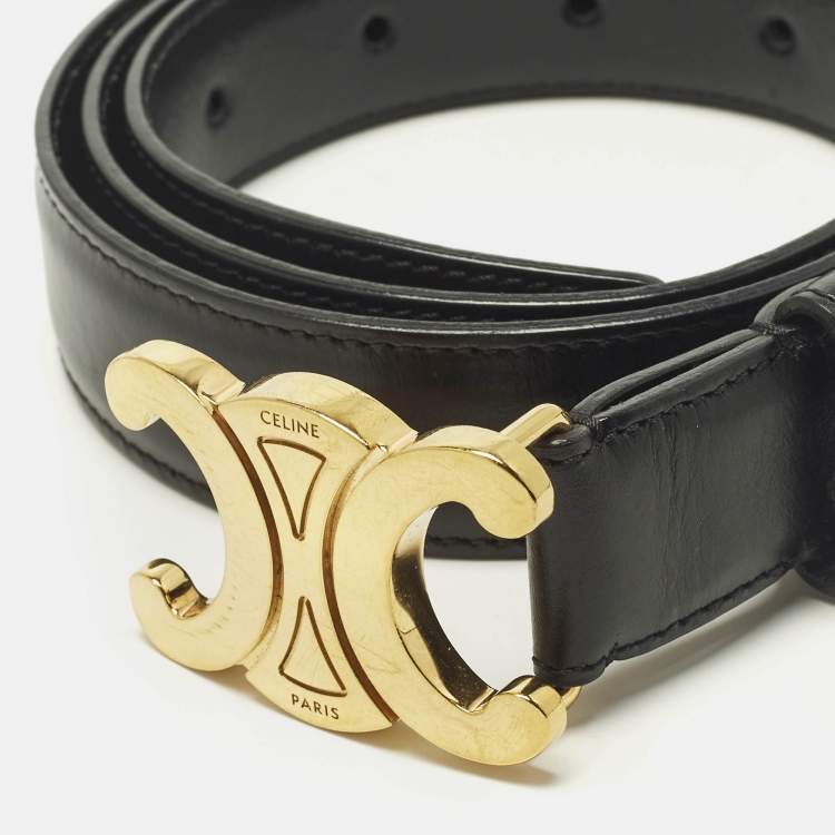 Pre Owned Celine Triomphe Waist Belt Black Leather
