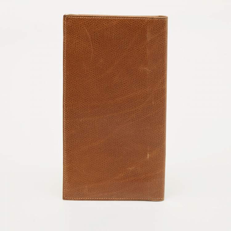 Pre Owned Celine Triomphe Embossed Tan Leather Cheque Book Holder