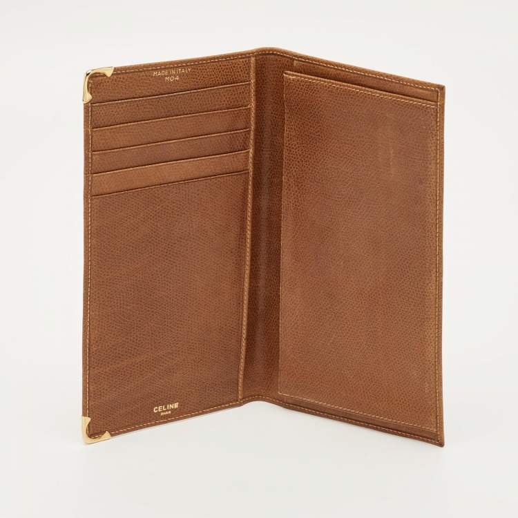 Pre Owned Celine Triomphe Embossed Tan Leather Cheque Book Holder