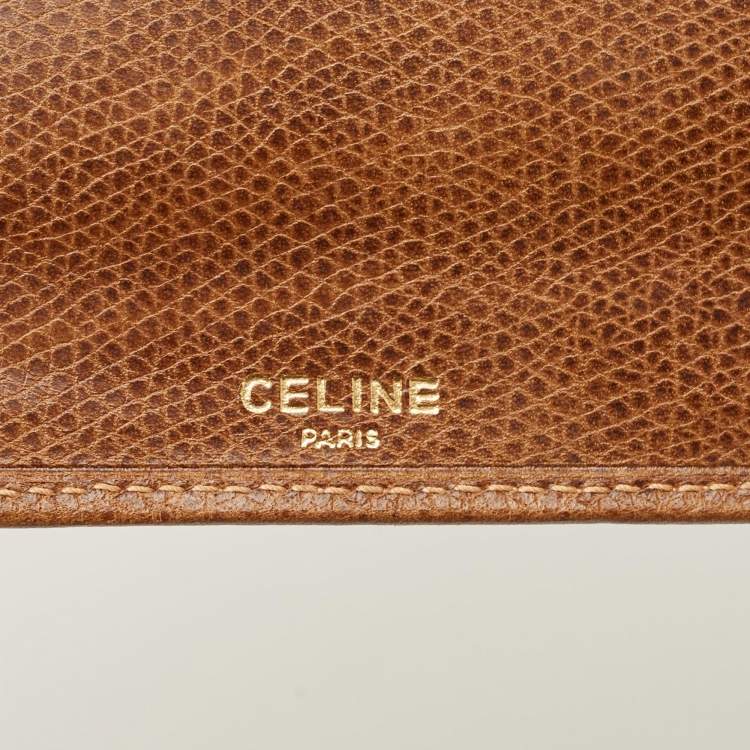 Pre Owned Celine Triomphe Embossed Tan Leather Cheque Book Holder