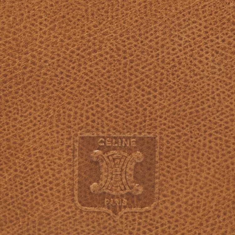Pre Owned Celine Triomphe Embossed Tan Leather Cheque Book Holder