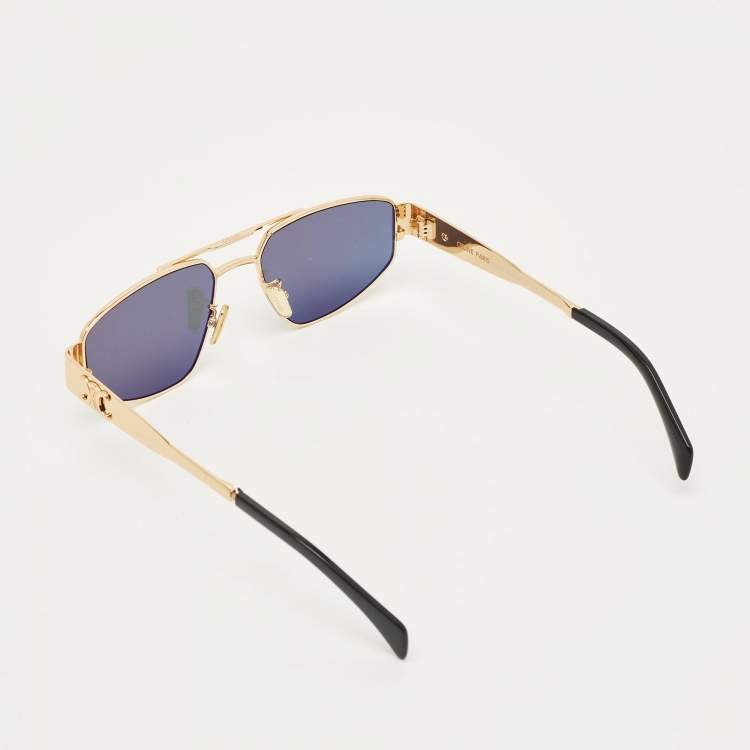 Pre Owned Celine Black/Gold Tone CL40281U Triomphe Aviator Sunglasses
