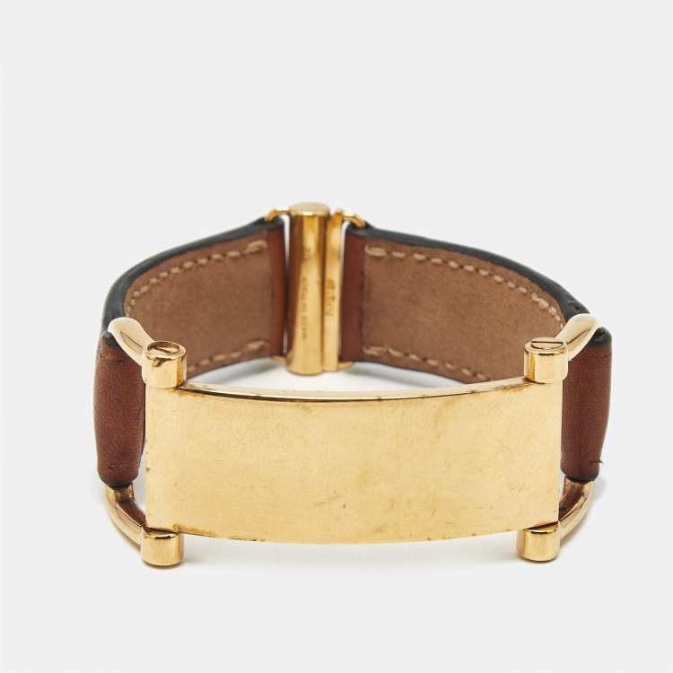 Pre Owned Celine  Brown Leather Gold Tone Bracelet